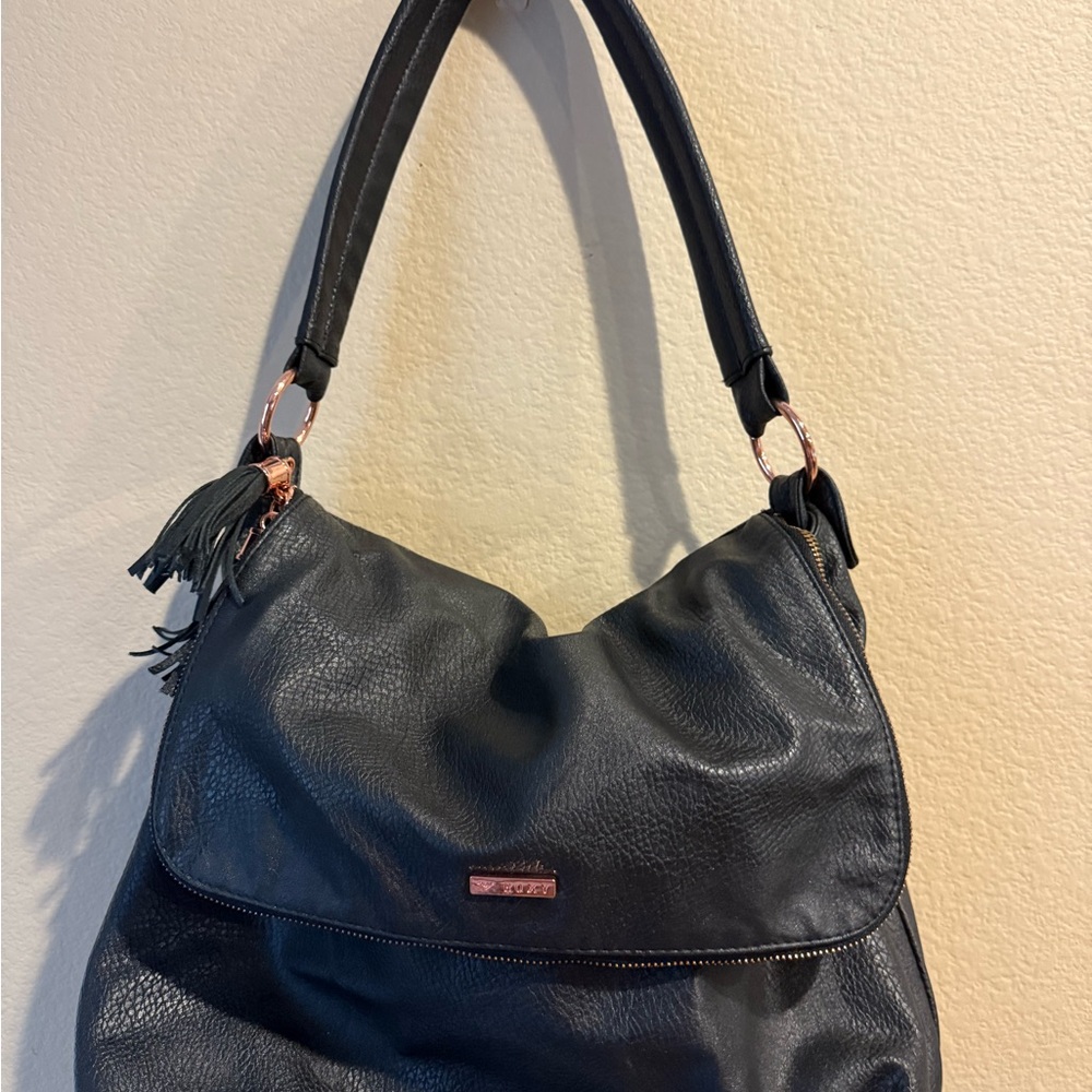Roxy Black Hobo Bag with Tassel Accent